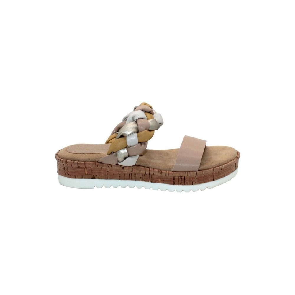 Volatile Braided Slide Sandals in Tan, Beige, Metallic Silver